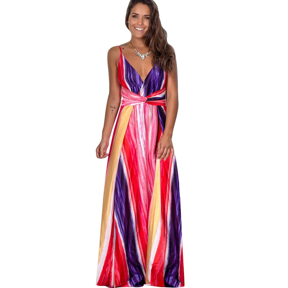 Полуофициальное длинное платье, модное платье на тонких бретельках с принтом в пол, для пляжной вечеринки от AliExpress WW