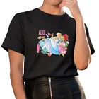 Новинка, черная футболка с изображением Чеширского кота из Алисы в стране чудес, женская футболка в стиле Харадзюку, унисекс, мультяшная Милая женская футболка в стиле 90-х, Disney