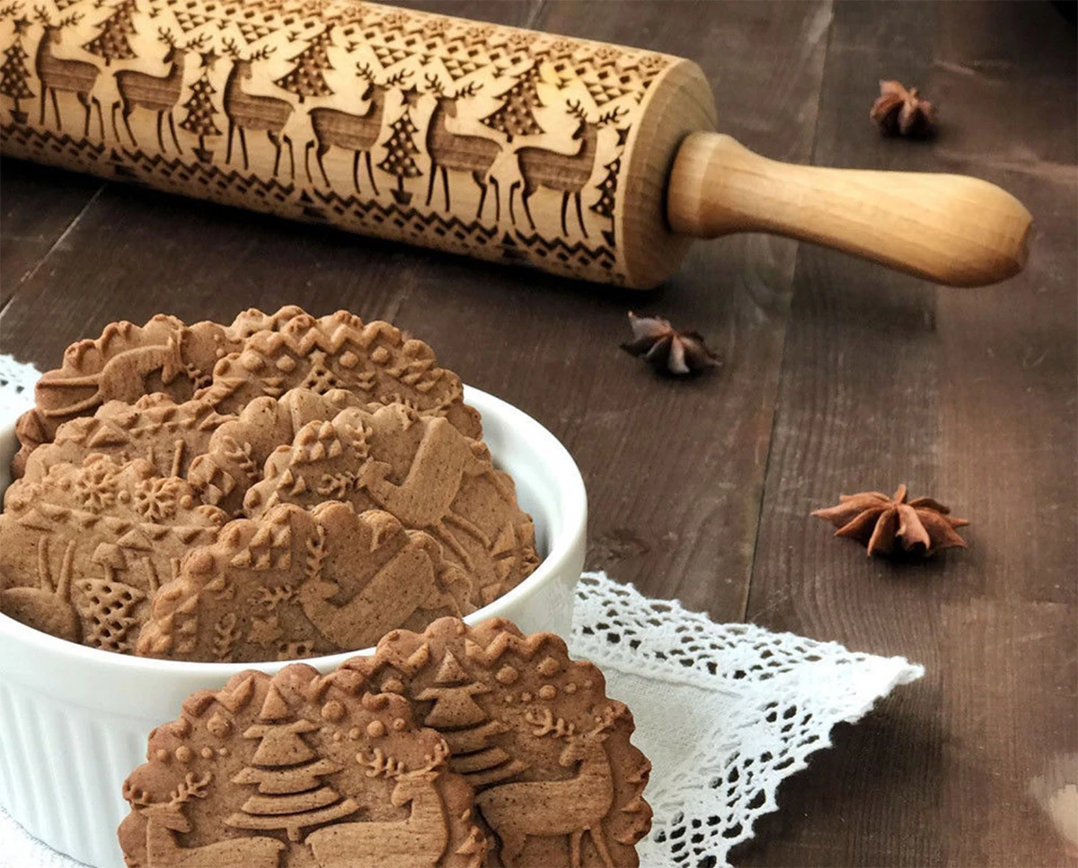 Рождество тиснение Скалка печать тиснением лапши печенье фондан пирог тесто гравировкой ролик кухонные