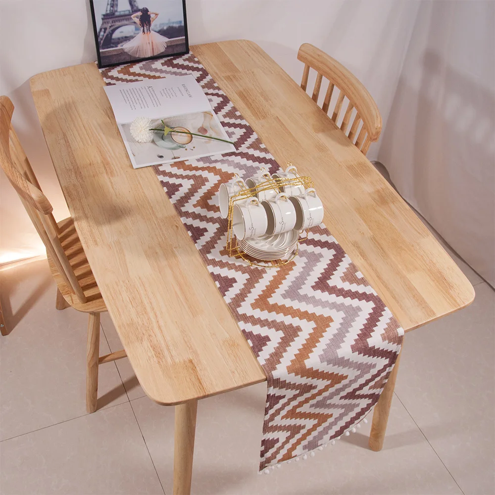 Brown Color Thick Soft Polyester Geometrical Mosaic Waves Printing Table Runner For Wedding Party Banquet Decor Cabinet Cover | Дом и сад