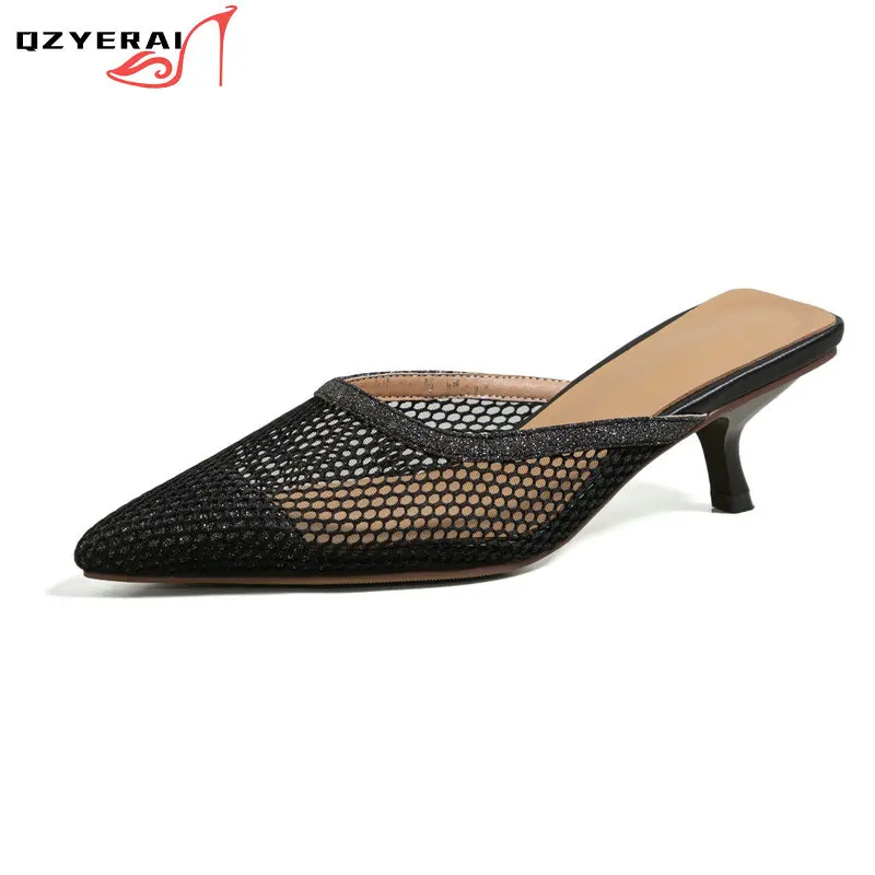 

2021 New Arrival Summer Net Yarn Women Slippers Fashion Sandals Sexy Party Shoes Cowhide Women Slippers