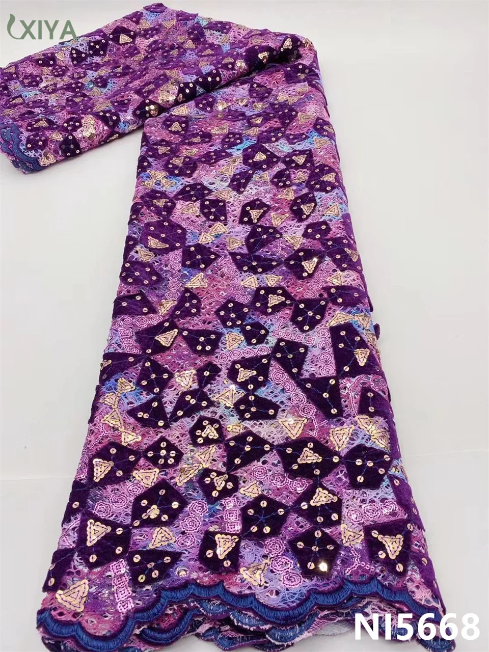 

High Quality Velvet Lace Fabrics Nigerian Sequence Lace Fabric Newest Arrival African Sequins Lace Fabric for Sewing NI5668