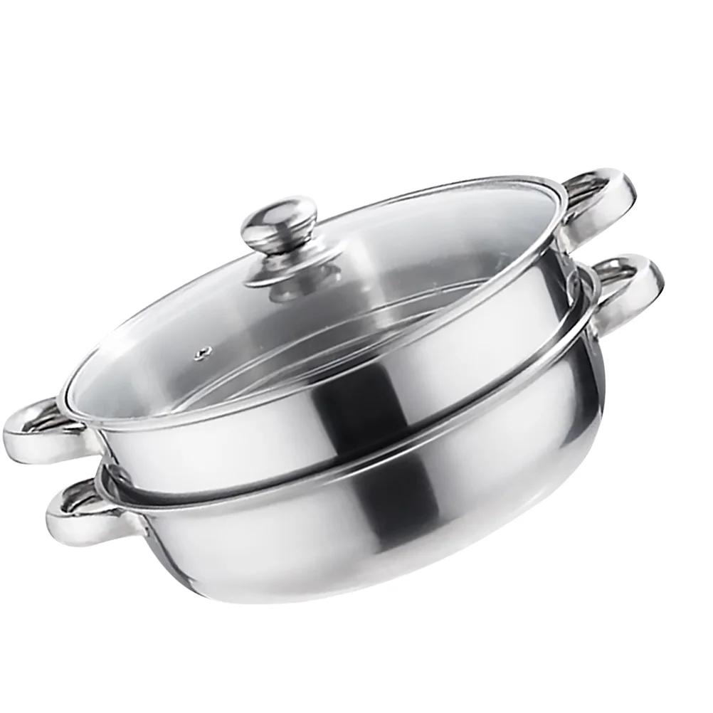 

Multifunctional Steam Pot Double Layers Stockpot Stainless Steel Steamer Cooking Boiler Silver (28cm)