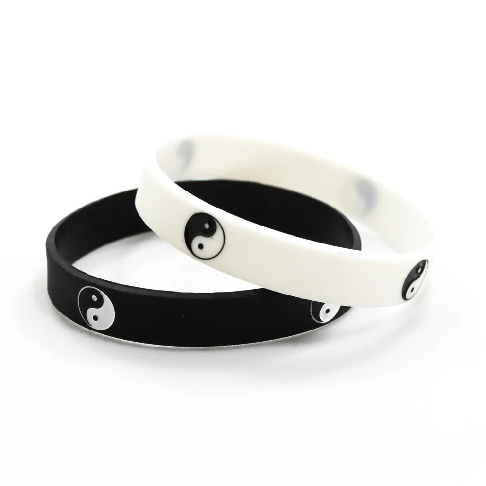 

2pcs Cool Tai Chi Silicone Bracelet Black White Color Sports Wristband Fashion Bracelets&Bangles Hip Hop Silicone Bracelet