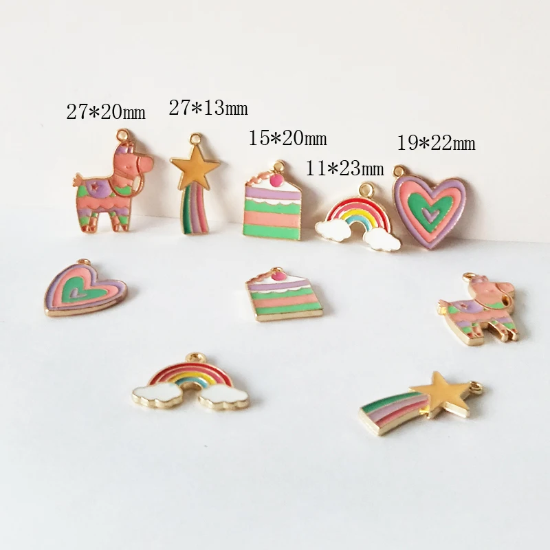 10 штук/упаковка Альпака цвета радуги и вырезом в форме сердца эмаль талисманы