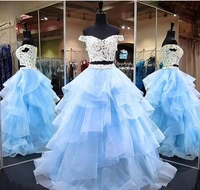 quinceanera dresses 2019 gorgeous off the shoulder two piece ball gown prom dresses lace appliqued ruffles formal pageant party