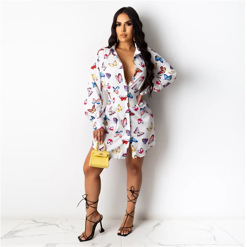 

Женское шифоновое платье-блуза с рукавами-фонариками и принтом