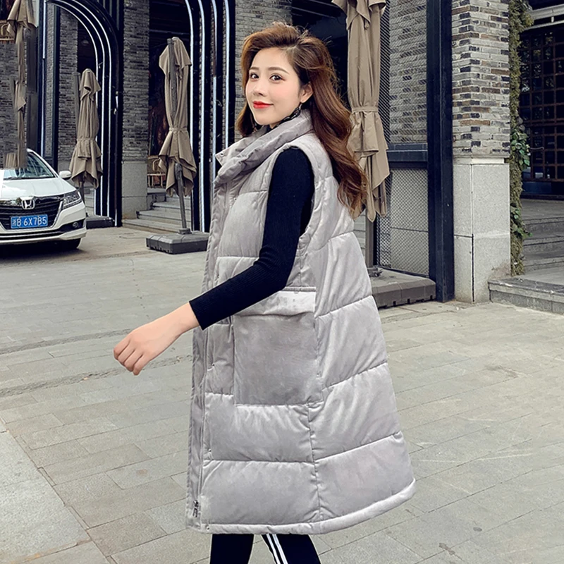 Женский Длинный жилет с воротником-стойкой однотонная плотная куртка без