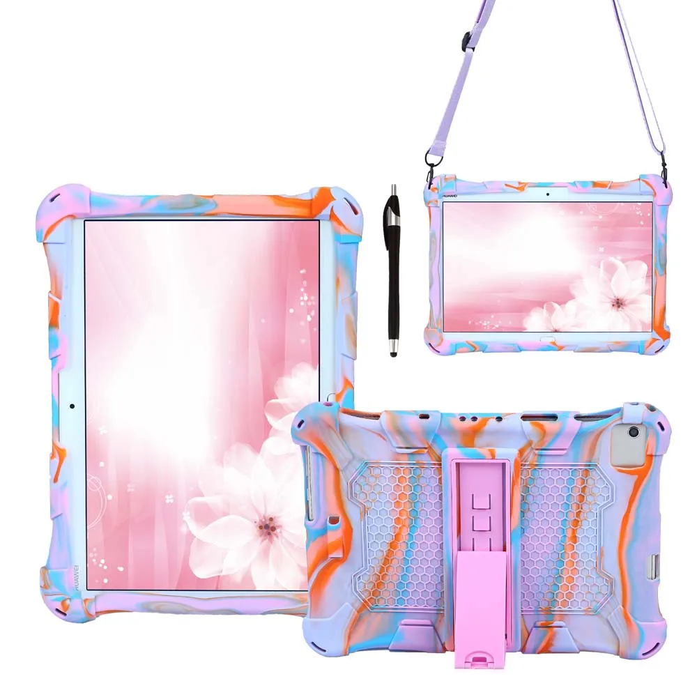 

Shockproof Cover for Huawei Honor X6 M5 T5 MatePad Enjoy Case Marble Pattern Silicon Stand Tablet Holder with Strap Stylus