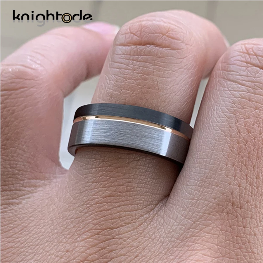 8 мм черный вольфрам Карбидное обручальное кольцо из розового золота с прорезями