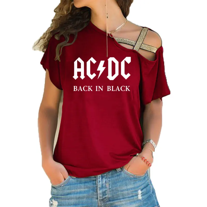 7 Группа ACDC футболка в стиле рок женские ACDC с буквенным принтом футболки хип хоп Рэп музыка асимметричное, с короткими рукавами Skew Крест повязки топы тройник - Цвет: 7