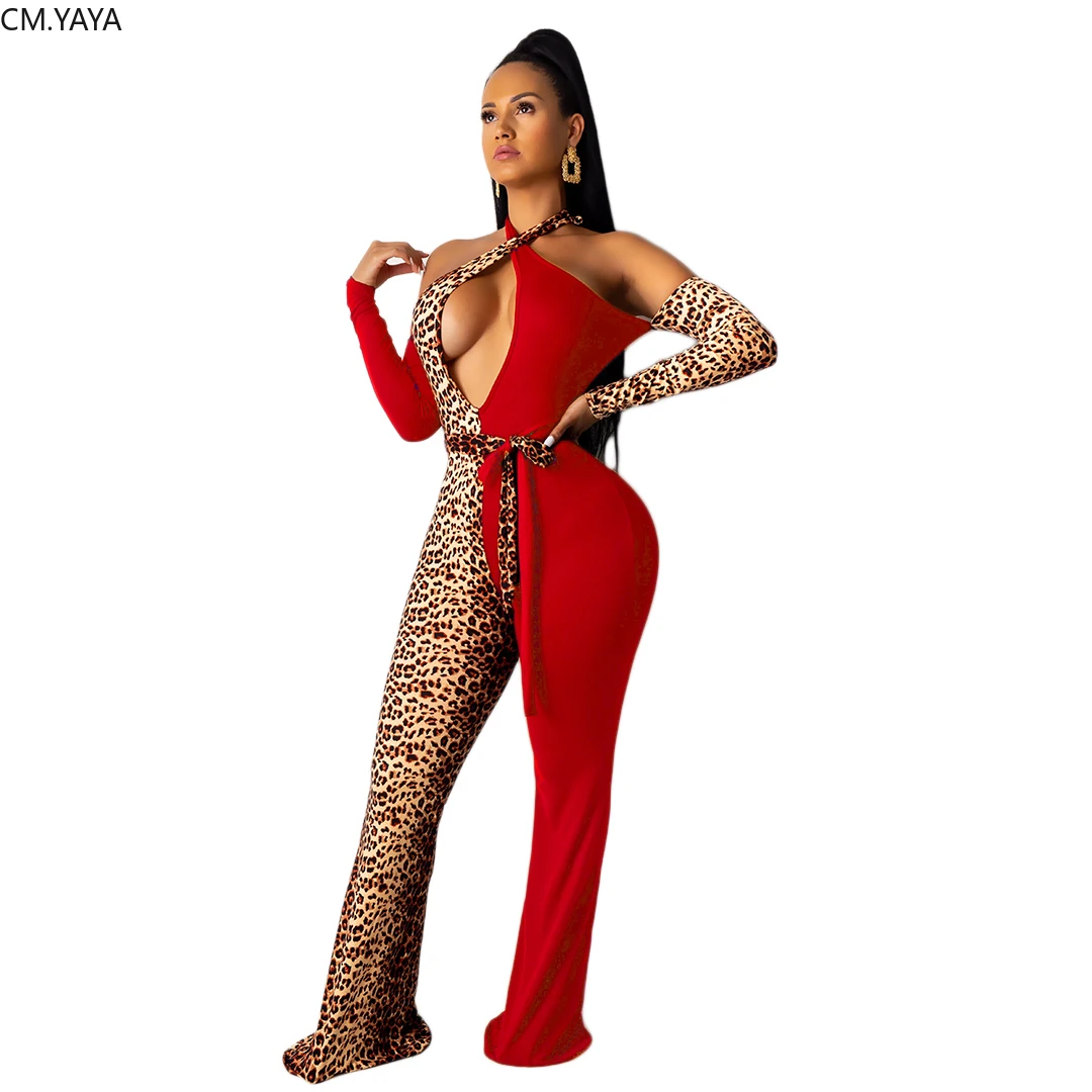 GL Autumn Women Winter Jumpsuit Halter Sashes Leopard Print Bandage Bodycon Sexy Night Club Romper Party Playsuit outfits A8192 |