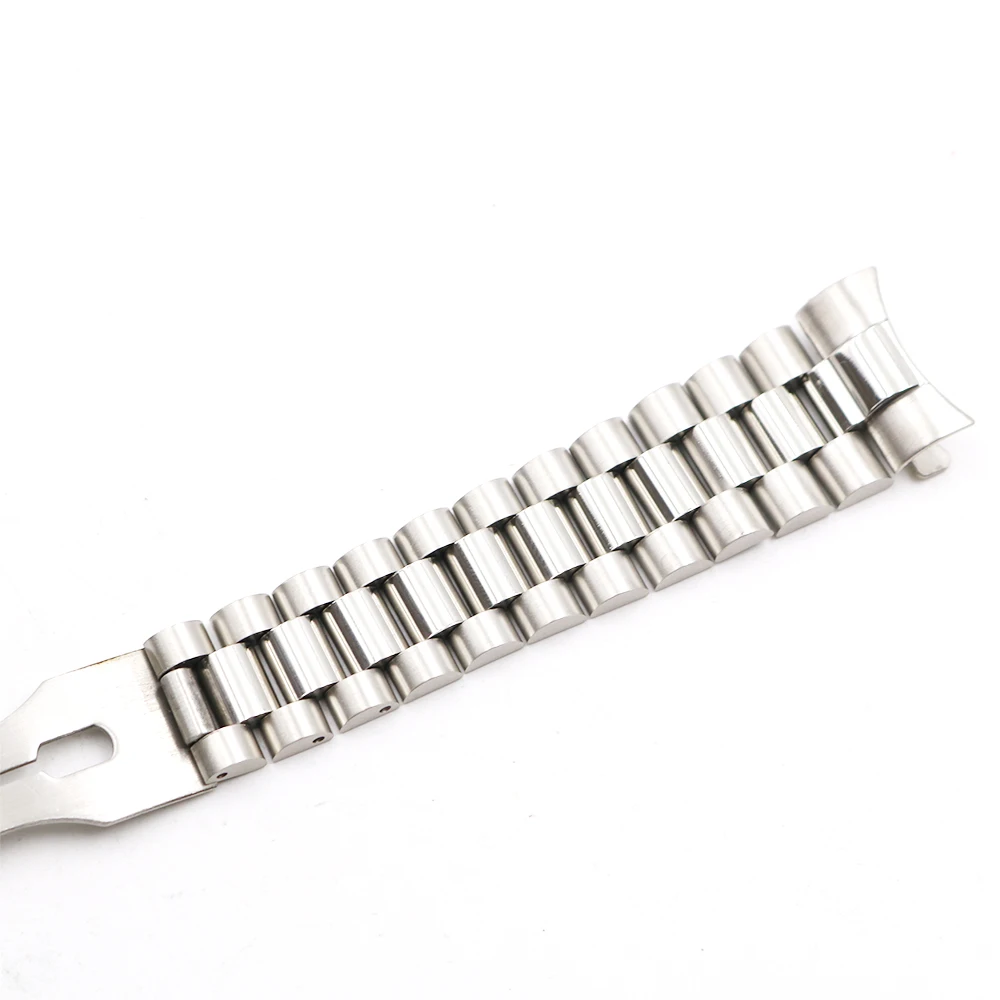 Rolamy 20mm Silver Hollow Curved End Screw Links 316L Steel Replacement Watch Band For Rolex President Day-Date Datejust