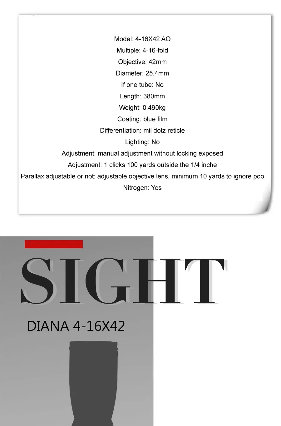 DIANA 4-16X42 AO Riflescope Mil точка сетка винтовка прицелы охотничий прицел Снайперский прицел Luneta Para винтовка страйкбол охота