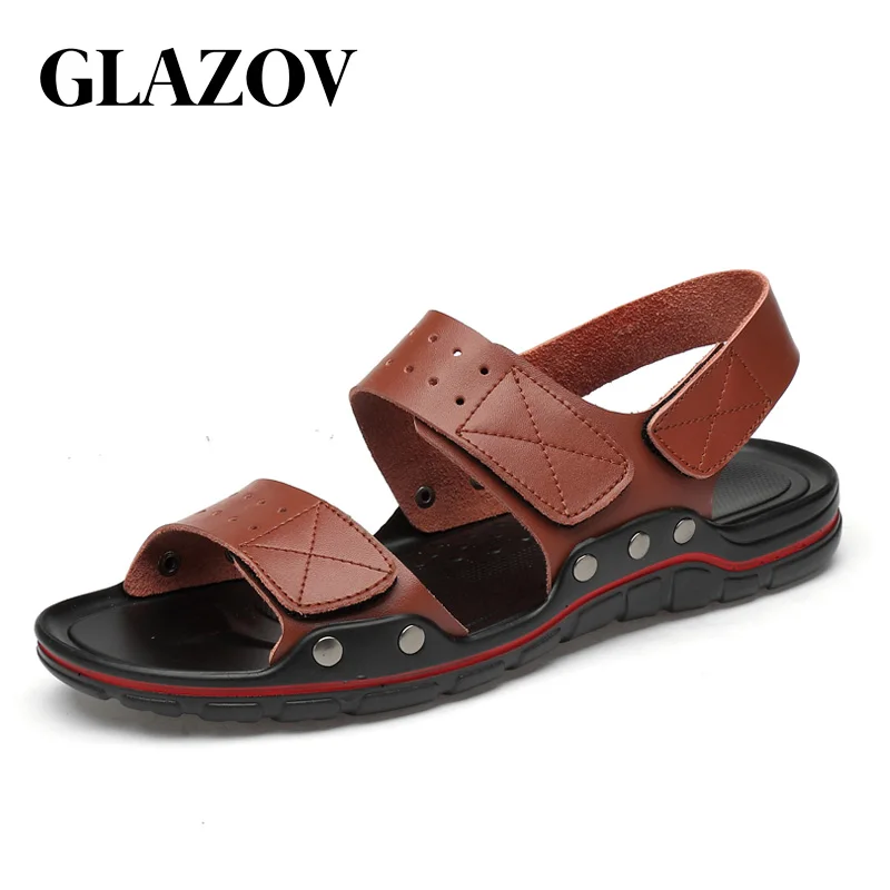 

Глазов сандалии мужские кожаные 2021 Sandale Homme тапочки Разделение кожаная пляжная обувь hombre сандалии-гладиаторы черного цвета Экстра размера п...