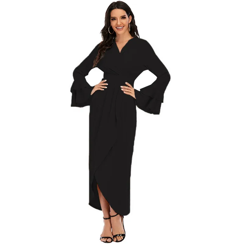 

Dubai Muslim Women Long Dress Ruffle Elegant Ramadan Islamic Maxi Robe Arabic Abaya Kaftan Flare Sleeve Turkey Middle East Dress