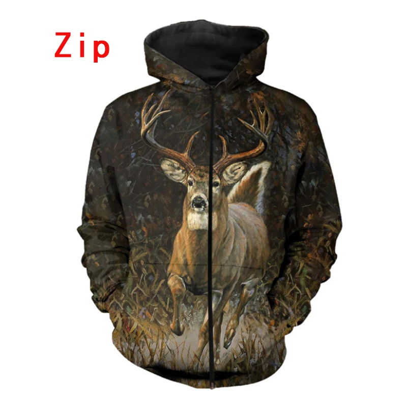 

3D printed deer hunting camouflage hoodie pullover autumn and winter round neck casual sweatshirt new fashion unisex jacket
