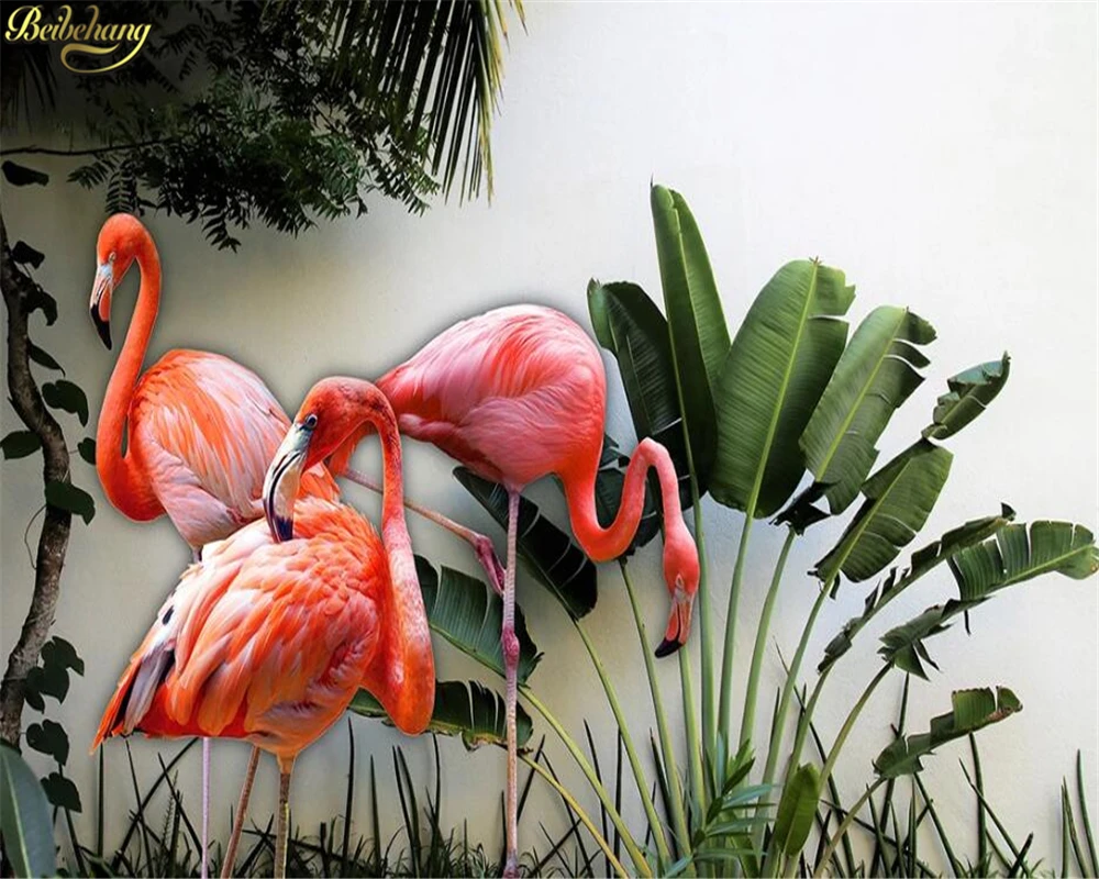beibehang Custom 3d wallpaper mural Nordic minimalistic tropical plant banana leaf 3D flamingo background wall papel de parede |