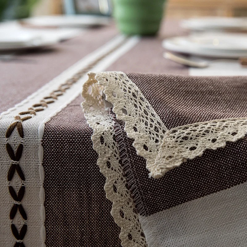 

Plaid Decorative Linen Tablecloth with Tassel Waterproof Oilproof Manteles De Mesa Rectangular Table Cover Tea Table Cloth