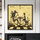 Девушка играющая в шахматы с роботом Картина на холсте настенное искусство мультфильм картина для Гостиной Современный домашний декор плакаты и принты