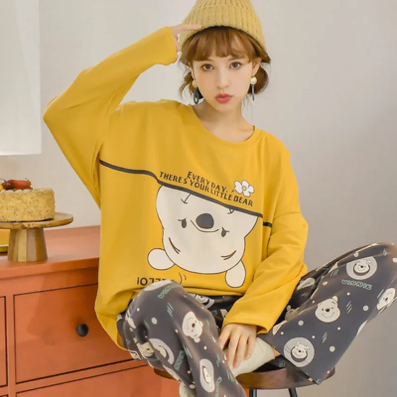 Disney Cartoon Dumbo Long Sleeve Pajamas Spring Autumn Cotton Long Sleeve Trousers Suit Printing Anime Fashion Pyjamas Set