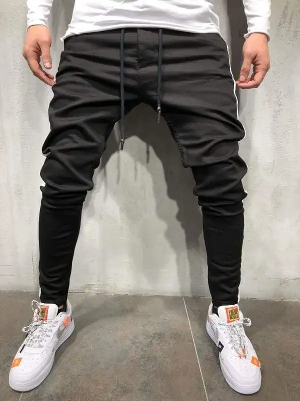 

Mens Side Stripe Skinny Fit Black Denim Jeans Hip Hop Streetwear Solid Color Plus Size Slim Fit Lightweight Cotton Jeans for Men