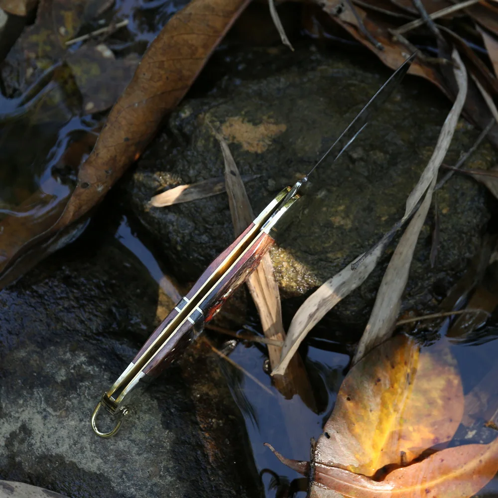 4116 Стальное зеркальное лезвие складного ножа Sunfish с костяной рукояткой, покрытой кожей + латунная рукоятка для активного отдыха, охоты и кемпинга - набор ножей для использования в повседневных целях.