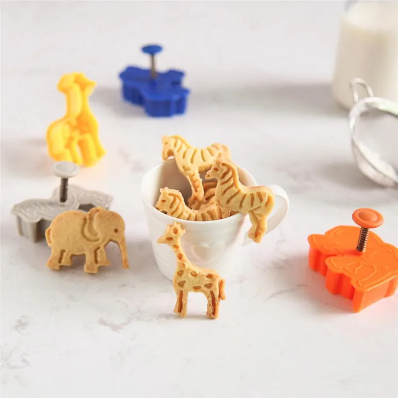 4Pcs/lot Lion Giraffe Zebra Elephant Animal Fondant Cake Mold Biscuit Cookie Plunger Cutters Sugarcraft Decorating Tools - купить по