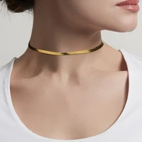 stainless steel gold blade chain choker sexy flat snake chain necklace for women girls best gift for friends party jewelry