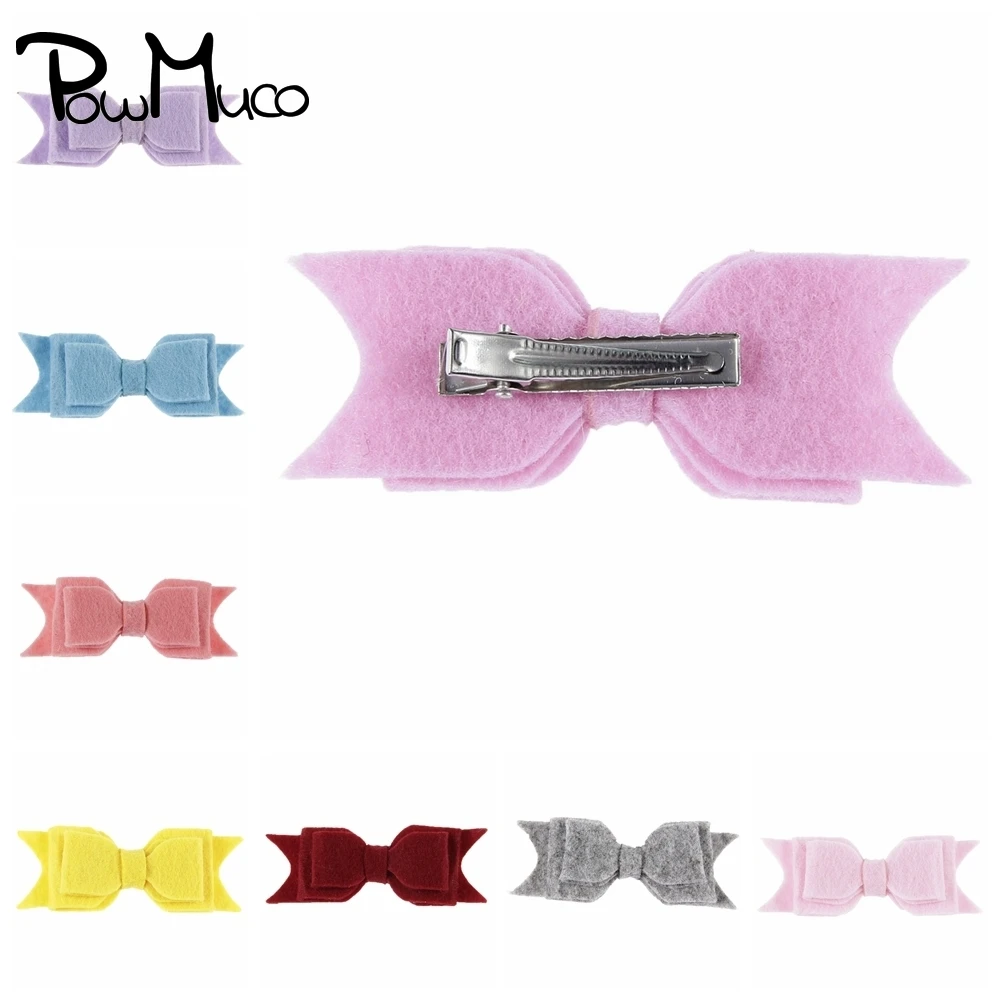 

Powmuco 9.5*3.5 CM Solid Color Felt Cloth Bowknot Toddler Hair Clips DIY Handmade Dovetail Bows Infant Bangs Hairpins Kids Gifts