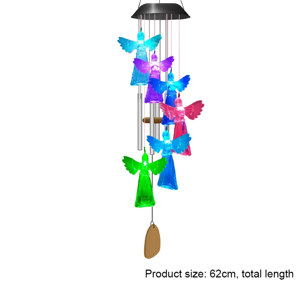 

Solar Power Wind Chime Lamps Colorful Angels Windbell Aluminium Pendant Light Waterproof Hanging Decorative Lights for Garden