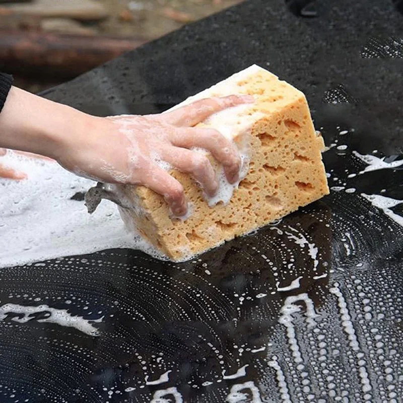 Губка для мойки автомобиля очень большая чистящая сотовая Коралловая желтая