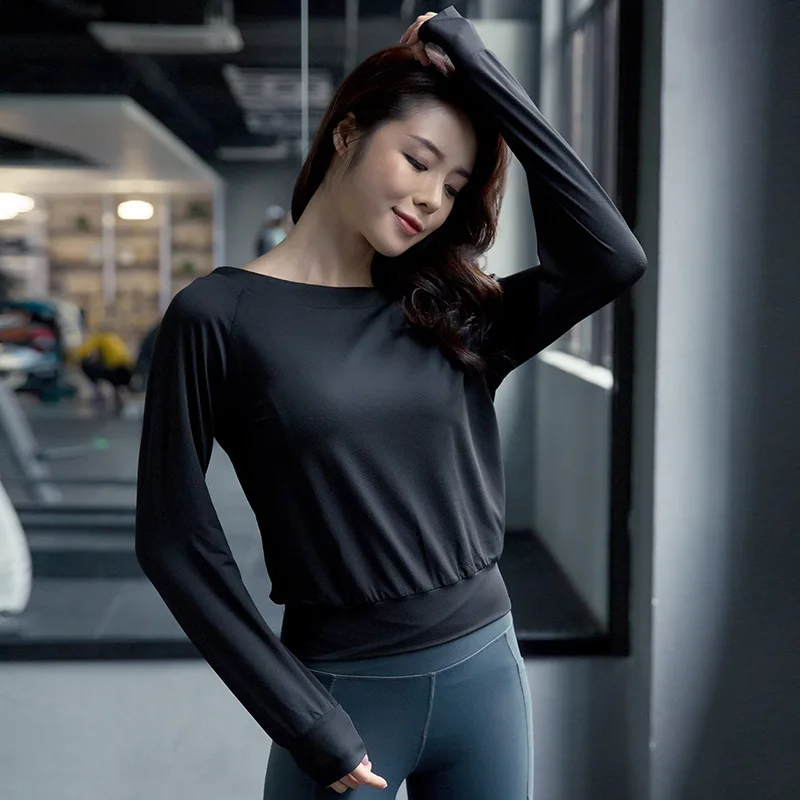 Женские свободные дышащие быстросохнущие футболки для бега с длинными рукавами