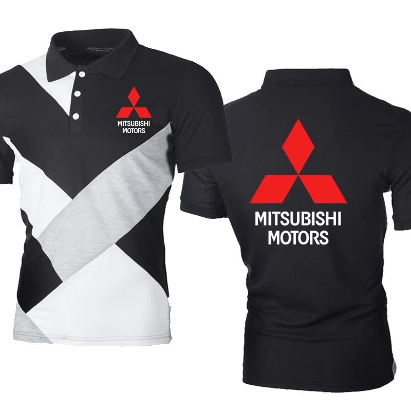

Летняя мужская рубашка-поло Mitsubishi с принтом логотипа автомобиля, Повседневная трендовая сращенная хлопковая рубашка-поло высокого качеств...