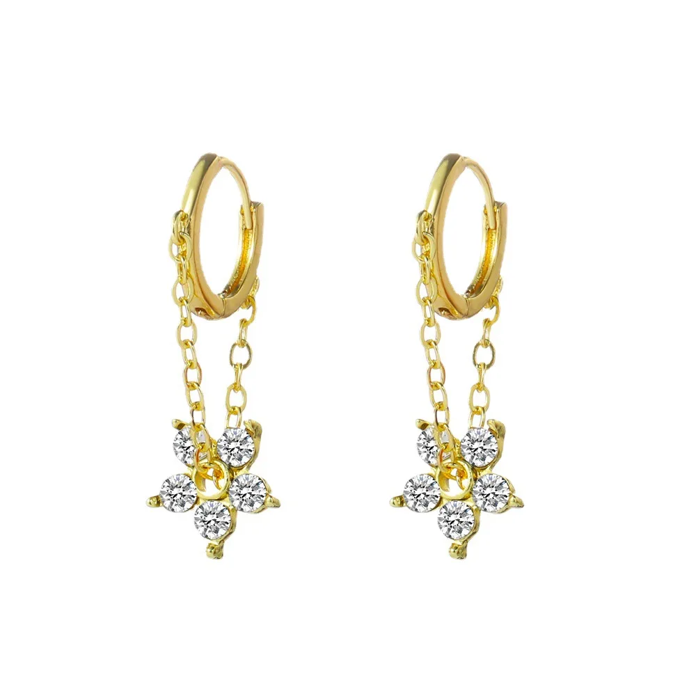 

SIPENGJEL Fashion Cubic Zircon Flower Small Hoop Earrings Exquisite Korean Long Chain Tassel Earrings For Women Jewelry 2021