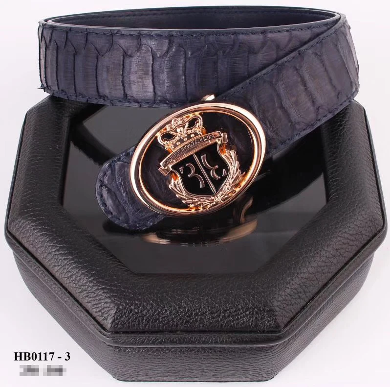 Navy Blue Мужской Пояс Миллионера из змеиной кожи, новинка, модная повседневная английская Пряжка из сплава, высокое качество, большой размер 105-130 см - Цвет: Navy Blue