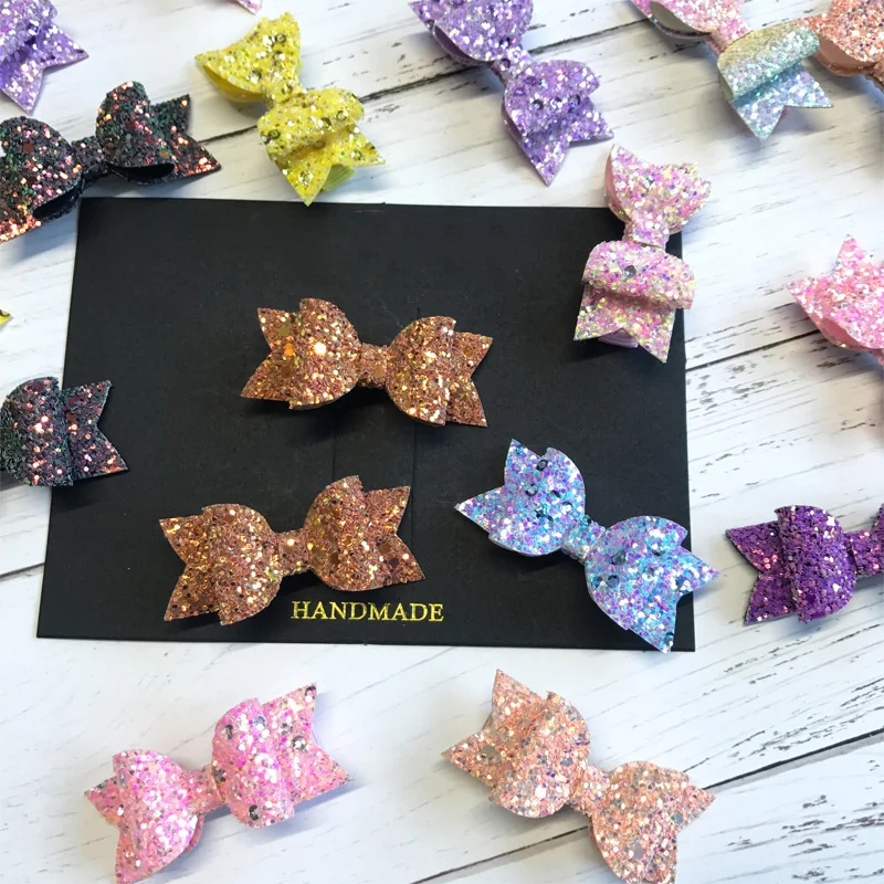 

2pcs Handmade Mini Sequins Litlle Girls Hair Bows Clips Shiny Glitter Cute Hairpins Daily School Barrettes Headwear Accessoires