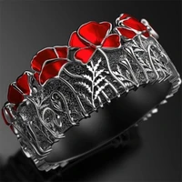 retro red flower leaves ring for women girl fashion party rings jewelry dark style hand accessories size 6 10