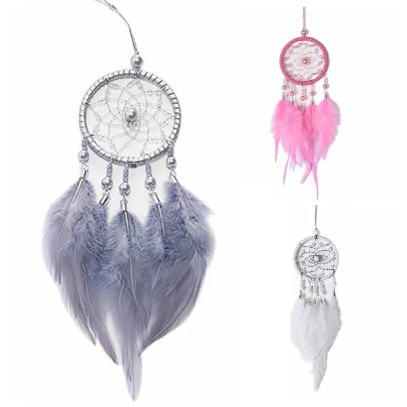 

Dream-Net Hollow Wind Chimes Mini Children Room Hanging Decoration Handmade With Feather Lace Dream Net Bead Party Ornament