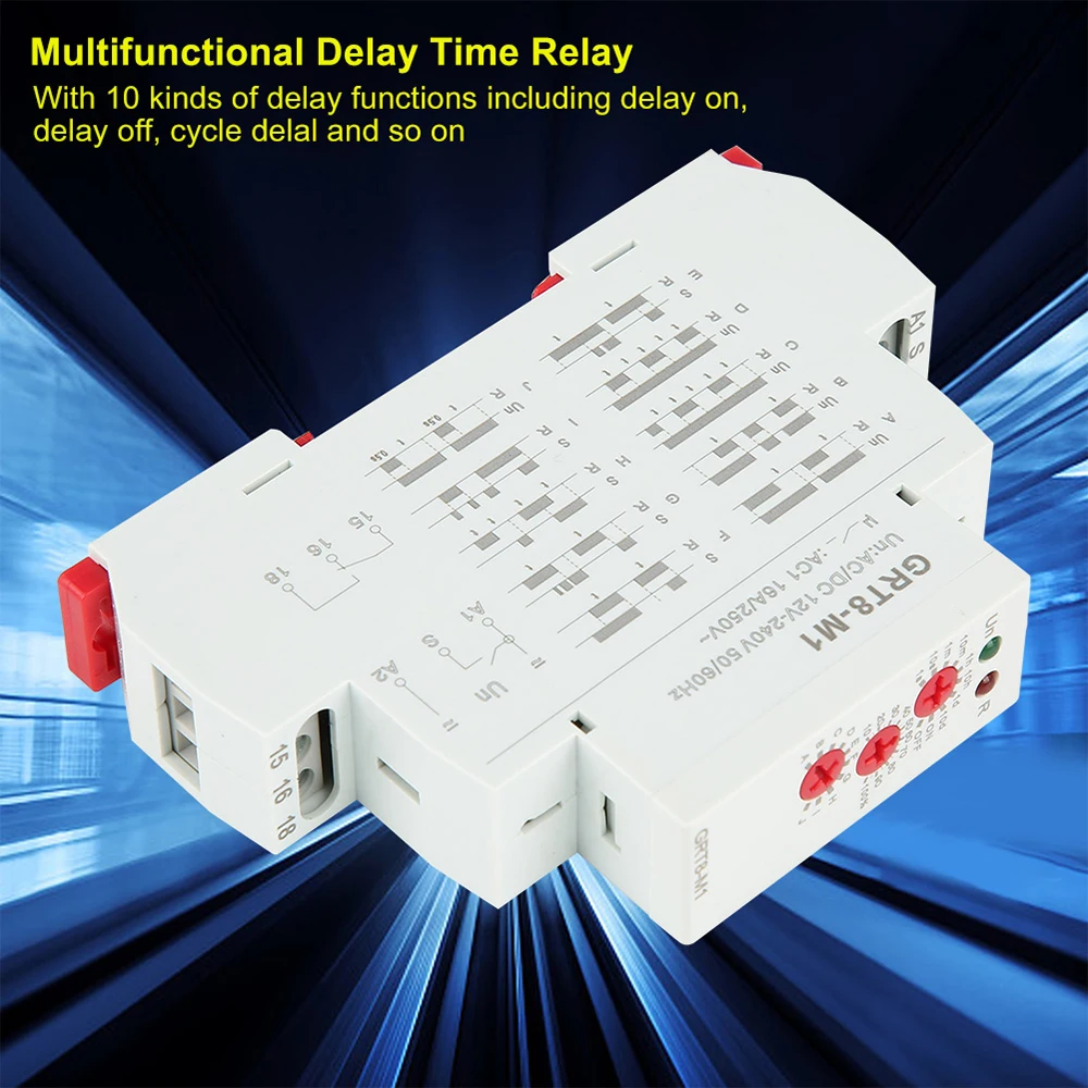 

1PC GRT8-M1Time Relay Multifunctional AC/DC12V~240V SPDT Control Switch 35mm DIN Rail Install Automatic Delay Timer Relay