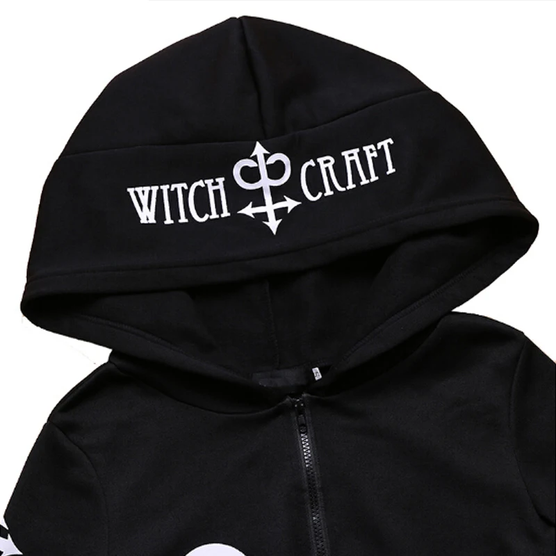 

Women Gothic Punk Zip up Long Sleeve Hoodies Moon and Letter Print Sports Sweatshirt Jacket Coat with Pockets Halloween Costume