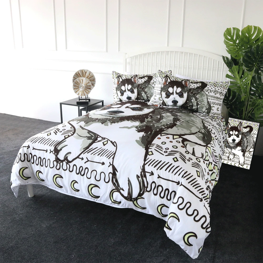 Постельные принадлежности Outlet Husky, Комплект постельного белья для детей, одиночный геометрический, ацтекский пододеяльник, граффити, собака, щенок, комплект постельного белья с мультяшным животным