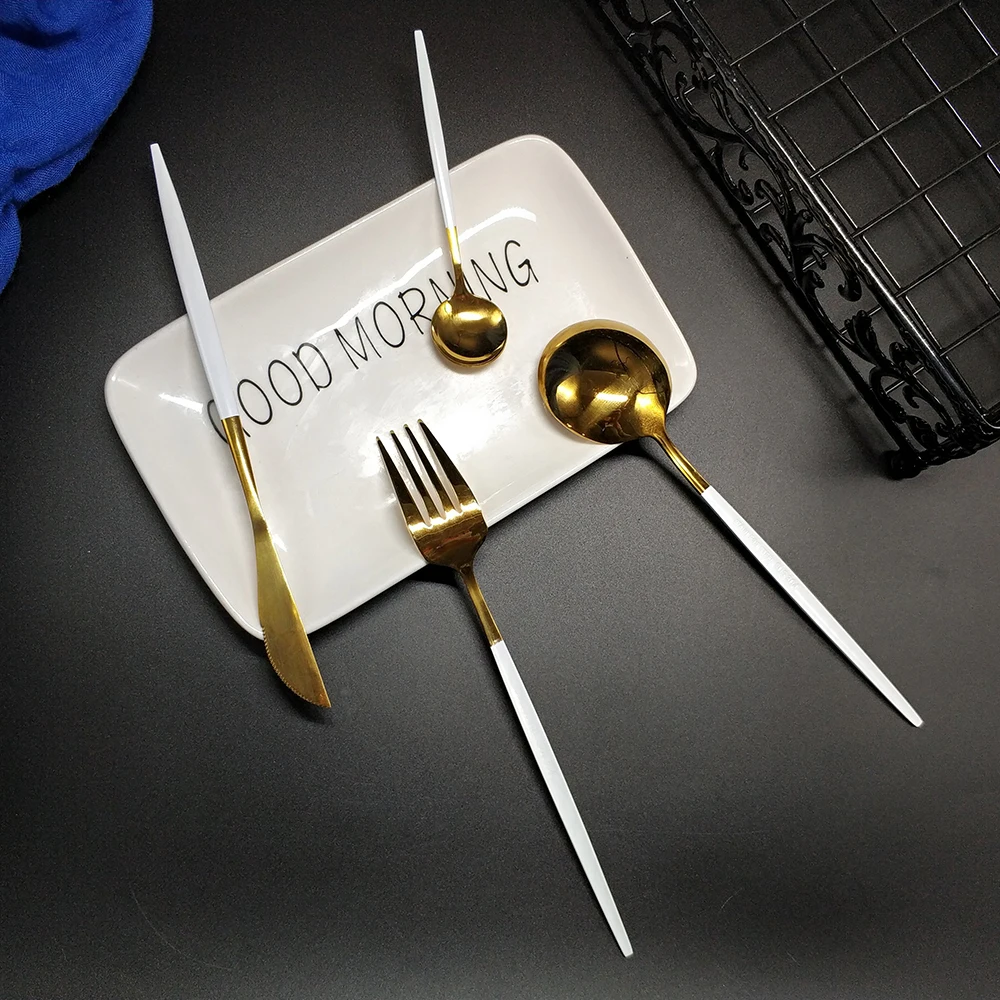 Hot 4pcs stainless steel fork spoon knife cubiertos tofok dorados de acero inoxidable faqueiro dourado tableware silverware set | Дом и сад