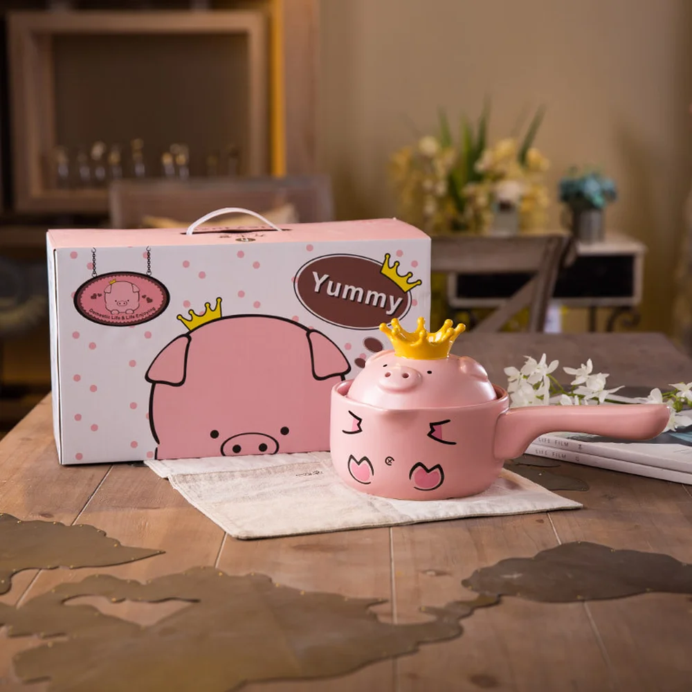 Милая Розовая Свинья мультфильм кастрюля молоко для приготовления пищи