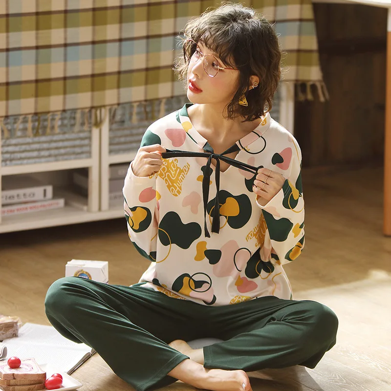 2021New Spring and Autumn Home Service Women Pajamas Long Sleeve Pajamas Sleep Tops Night Gown Sleepwear Pijamas Women