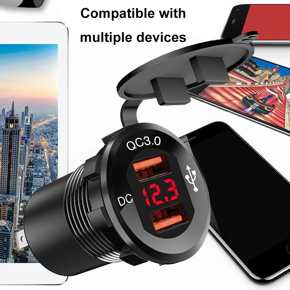 12-24V автомобиль лодка мотоцикл QC3.0 двойной USB цифровой дисплей телефон зарядное