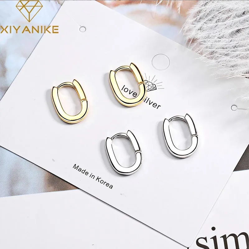 

XIYANIKE Silver Color Trendy Simple Geometric Ovat Stud Earrings For Women Korean Style Charming Simple Ear Hoops Jewelry
