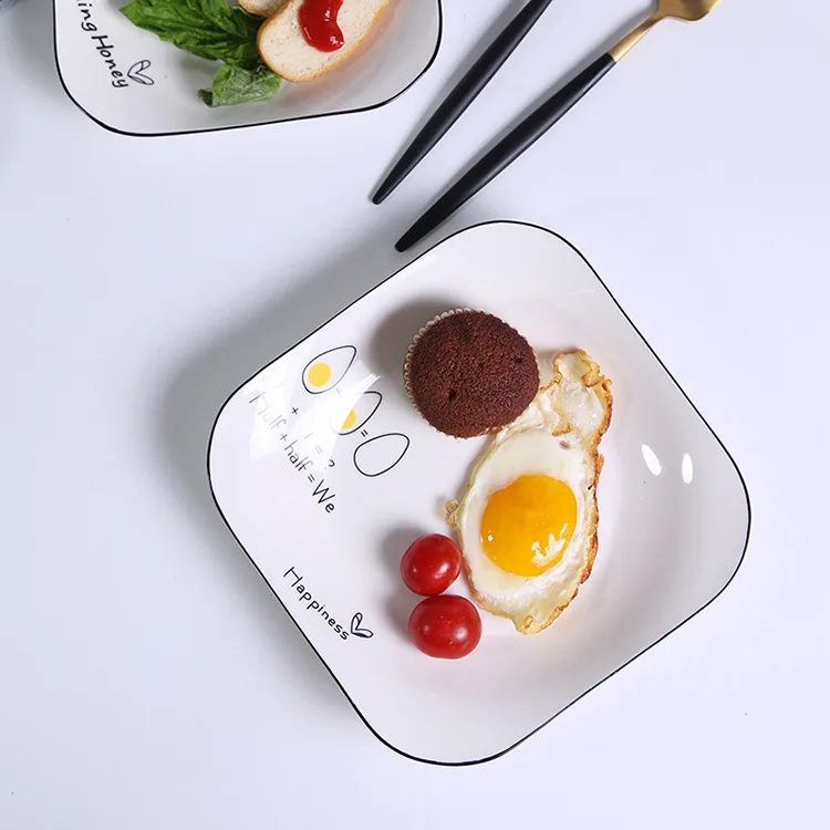 Простая керамическая тарелка ручная роспись черная боковая Квадратная посуда