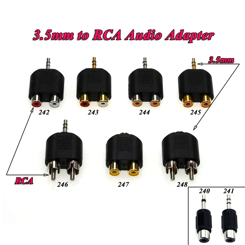 

3.5mm Male/Female To 2 RCA Female/Male Audio Stereo Jack Connector Adapter Converter for Speaker Power Amplifier