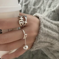 livvy silver color korean fishbone ball pendant ring women simple glossy index finger prevent allergy fashion gift trend
